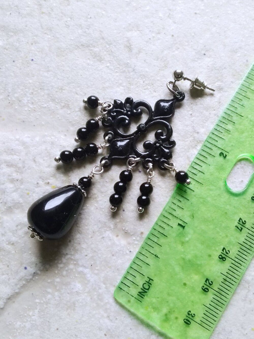 Devastatingly Sexy! Ornate & Opulent Black Onyx Chandelier Earrings - Edgy Goth! - Picture 9 of 10
